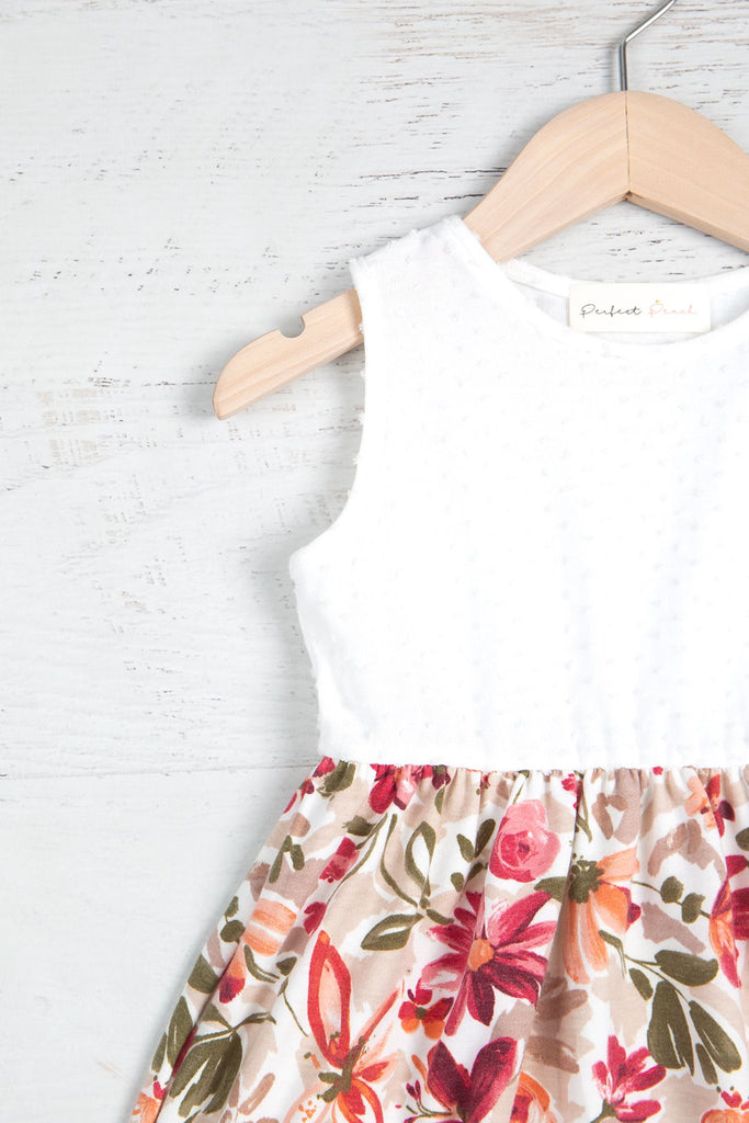 Kids Sleeveless Swiss Dot Top Floral Skirt Dress