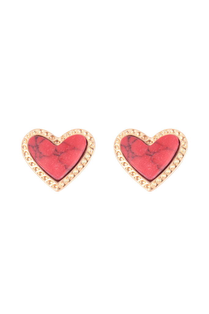 HEART NATURALS STONE STUD EARRINGS