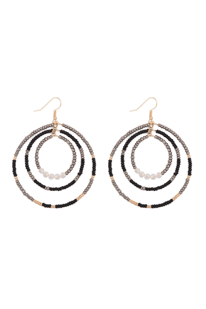 IE0914 - OPEN CIRCLE SEED BEAD LINK HOOK EARRINGS