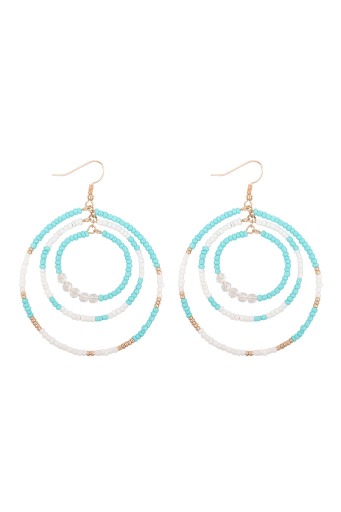 IE0914 - OPEN CIRCLE SEED BEAD LINK HOOK EARRINGS