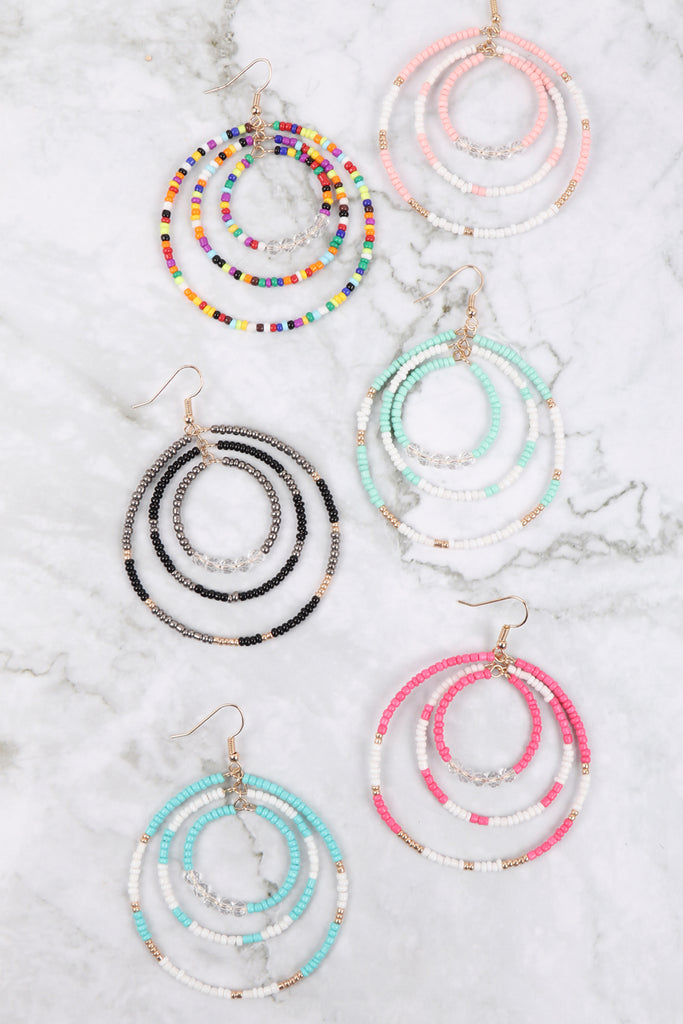 IE0914 - OPEN CIRCLE SEED BEAD LINK HOOK EARRINGS