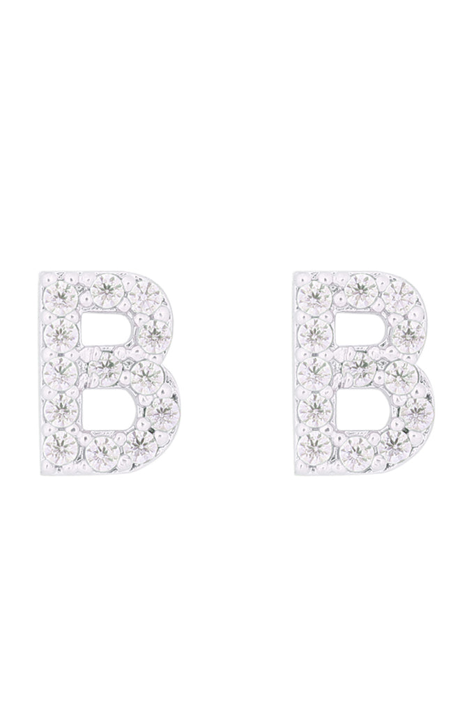 CUBIC ZIRCONIA "B" INITIAL EARRINGS