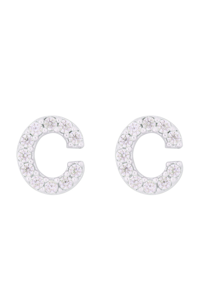 CUBIC ZIRCONIA "C" INITIAL EARRINGS