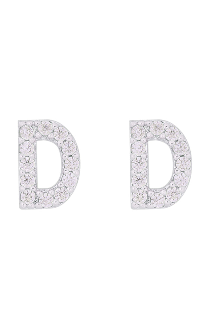 CUBIC ZIRCONIA "D" INITIAL EARRINGS