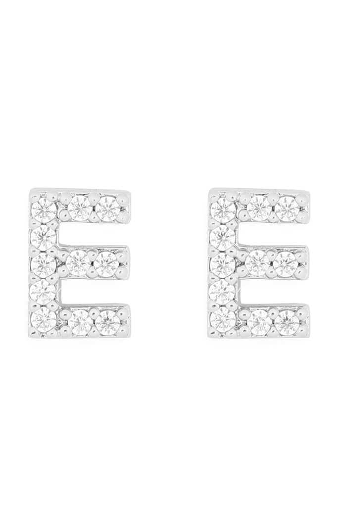 CUBIC ZIRCONIA "E" INITIAL EARRINGS