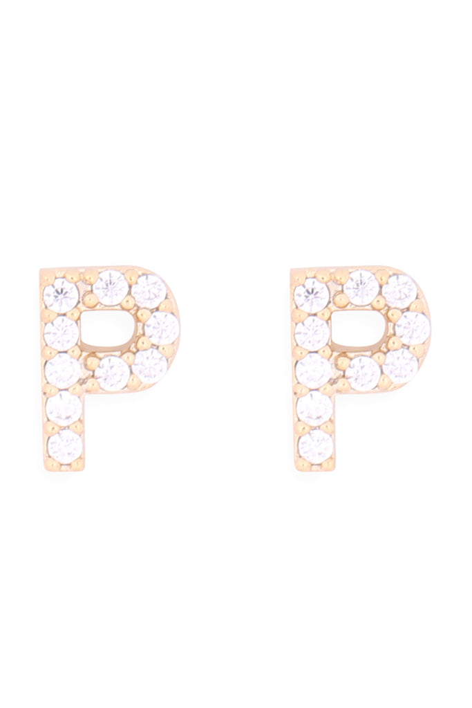 CUBIC ZIRCONIA "P" INITIAL EARRINGS