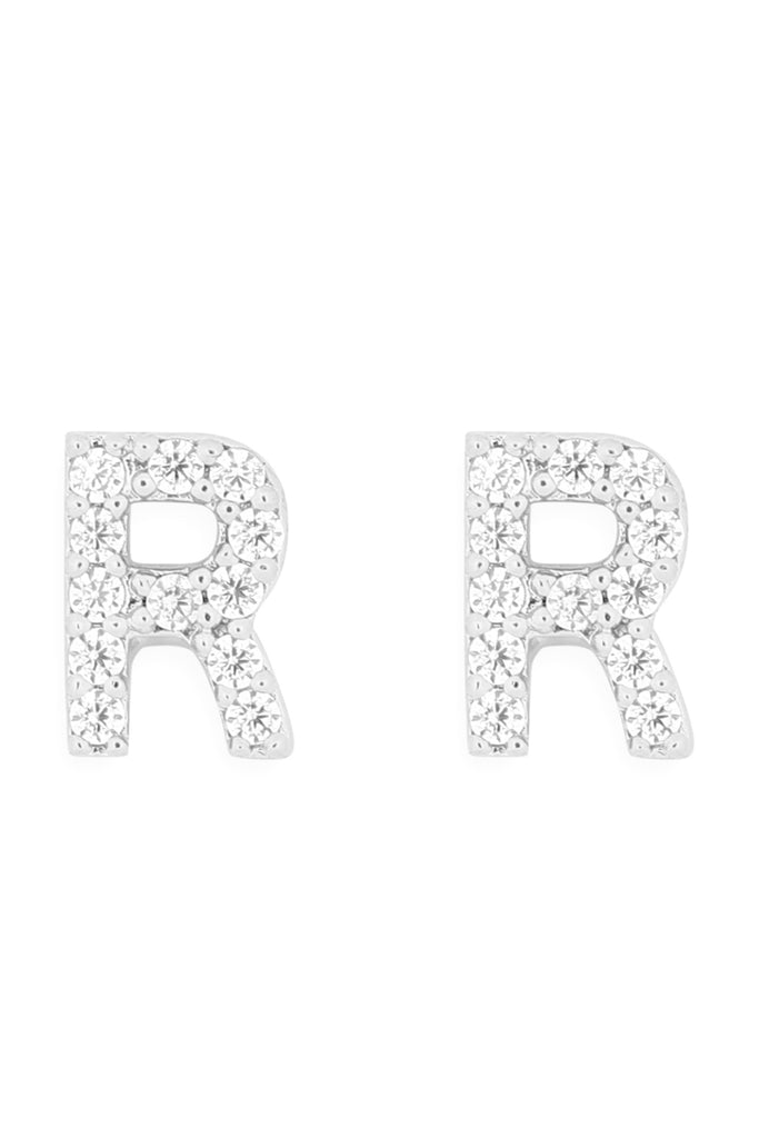 CUBIC ZIRCONIA "R" INITIAL EARRINGS
