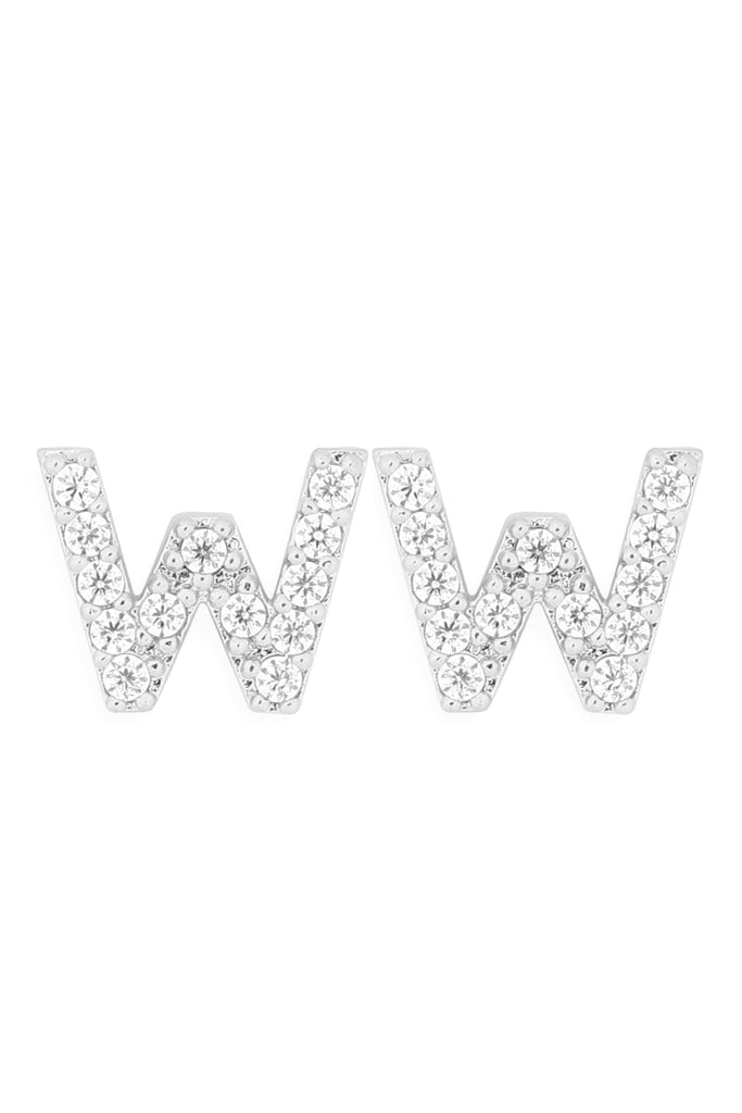 CUBIC ZIRCONIA "W" INITIAL EARRINGS
