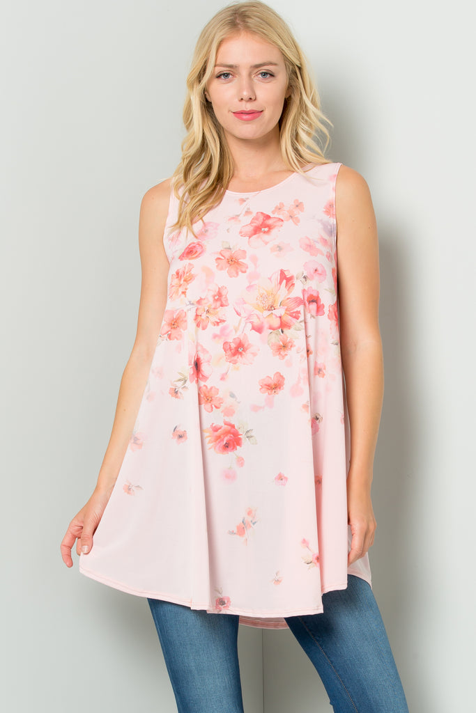 Sleeveless Tunic Dress with Floral Print Sublimation
