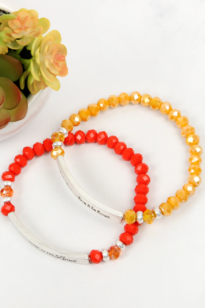 83595 - "LOVE AND BE LOVED" 6MM GLASS BEADS STRETCH BRACELET