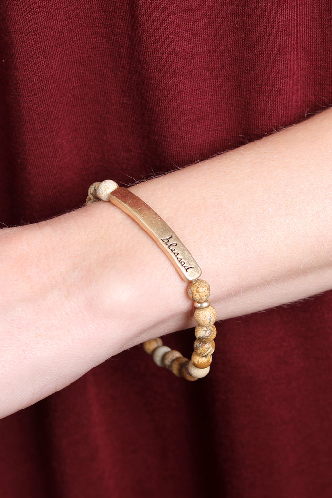 "BLESSED" BAR NATURAL STONE BRACELET