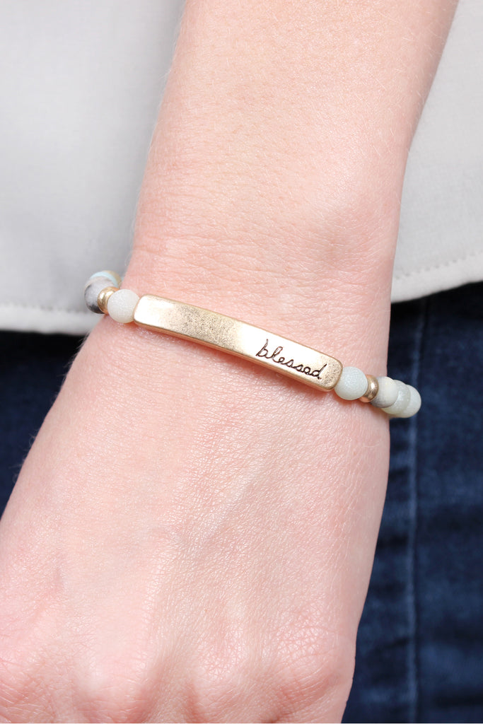 "BLESSED" BAR NATURAL STONE BRACELET