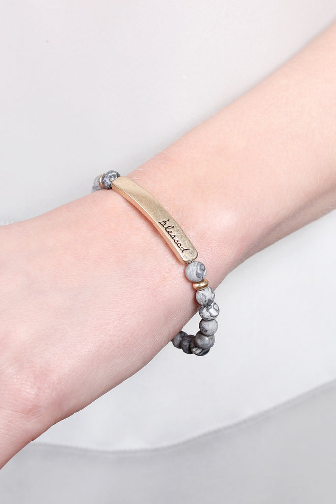 "BLESSED" BAR NATURAL STONE BRACELET