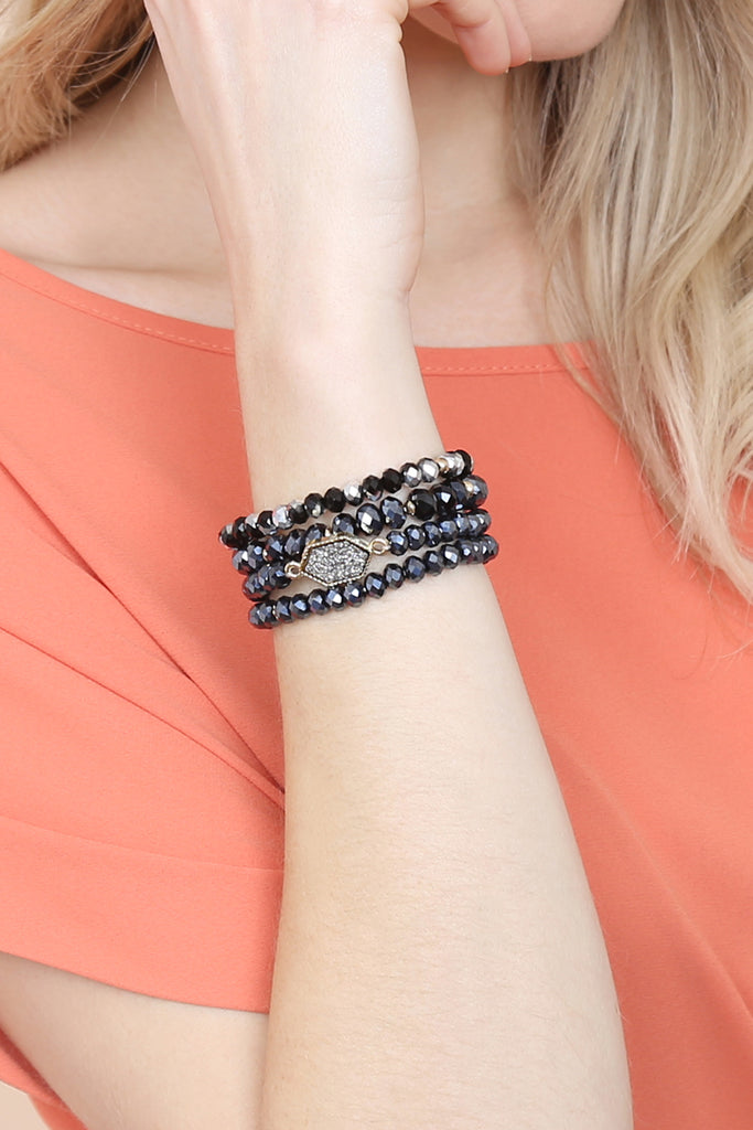 DRUZY STONE HEXAGON GLASS BEADS BRACELET