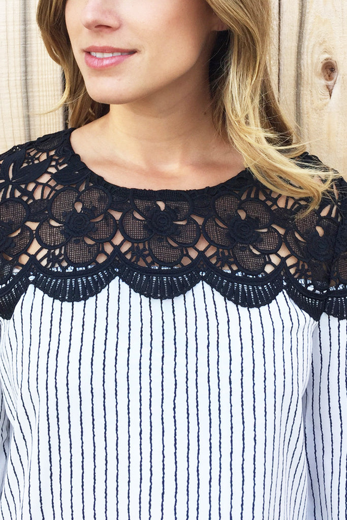 Floral Lace Crochet Stripe Tunic Dress - 2 Colors - Riah Fashion