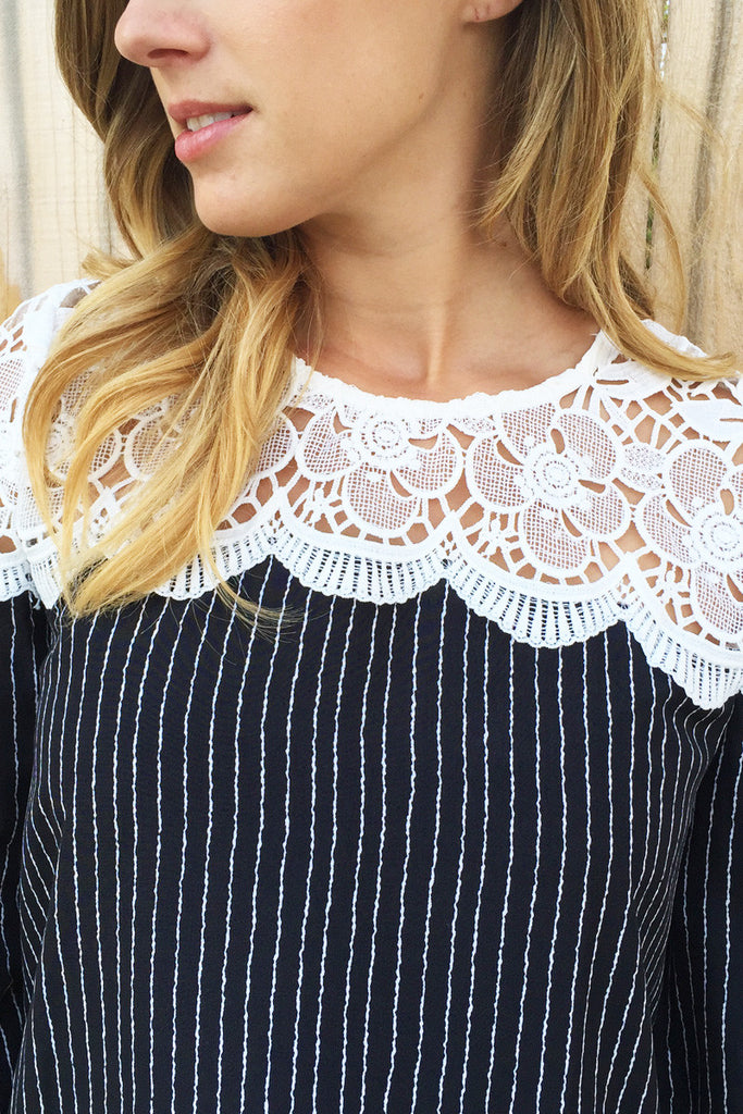 Floral Lace Crochet Stripe Tunic Dress - 2 Colors - Riah Fashion