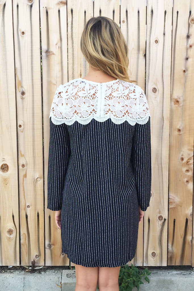 Floral Lace Crochet Stripe Tunic Dress - 2 Colors - Riah Fashion