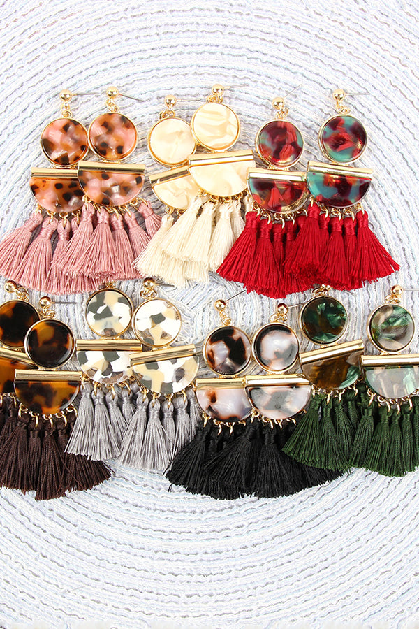 DANGLING RESIN WITH TASSEL EARRINGS