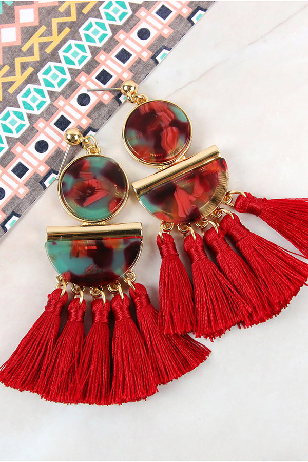 DANGLING RESIN WITH TASSEL EARRINGS
