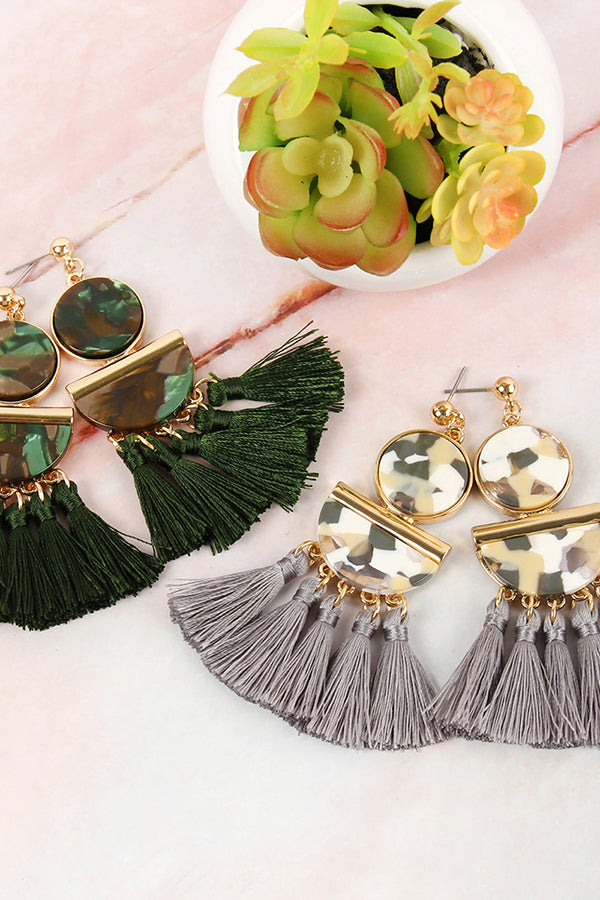 DANGLING RESIN WITH TASSEL EARRINGS