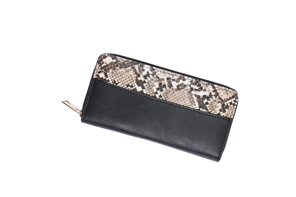 SNAKE SKIN LEATHER ZIPPER WALLET