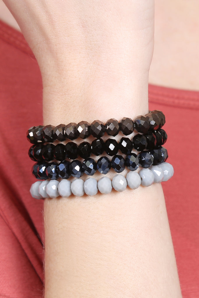 FOUR LINE CRYSTAL BEADS STRETCH BRACELET