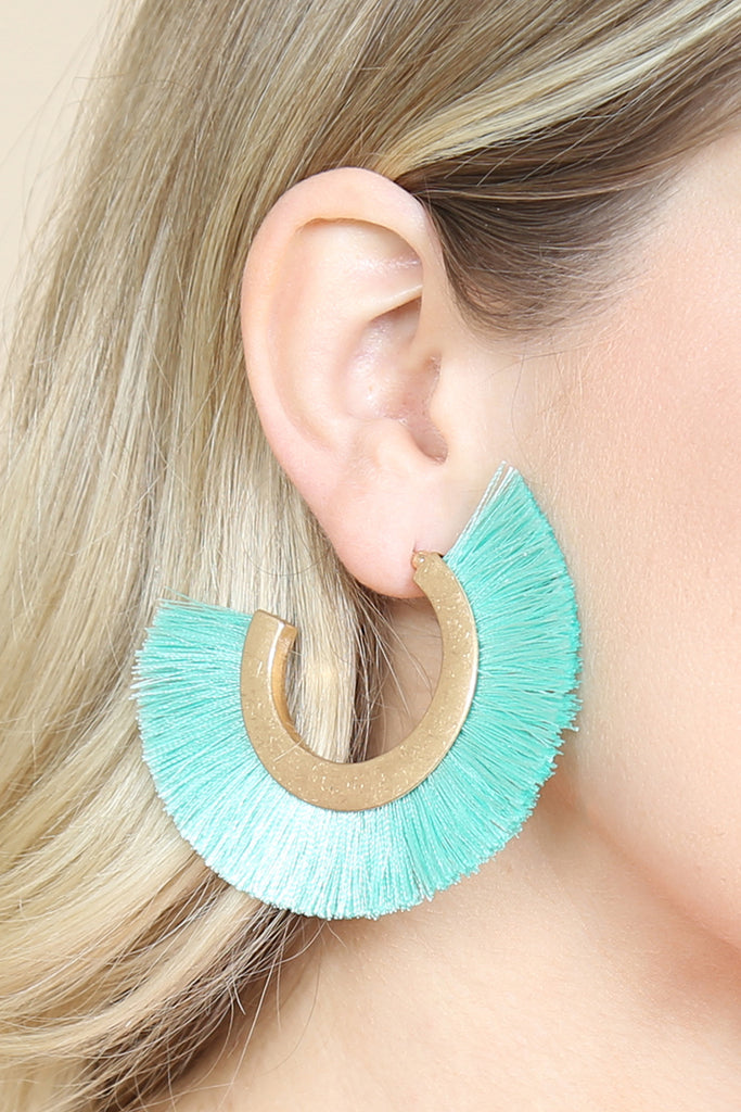 TASSEL HOOP METAL POST EARRINGS