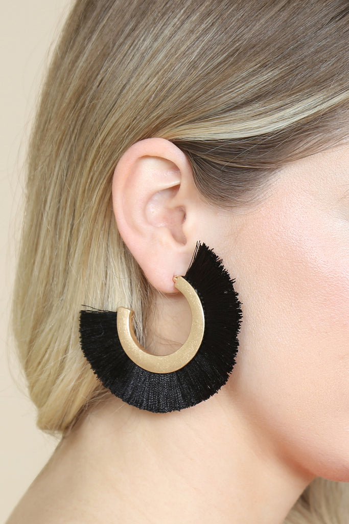 TASSEL HOOP METAL POST EARRINGS