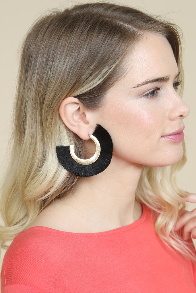 TASSEL HOOP METAL POST EARRINGS