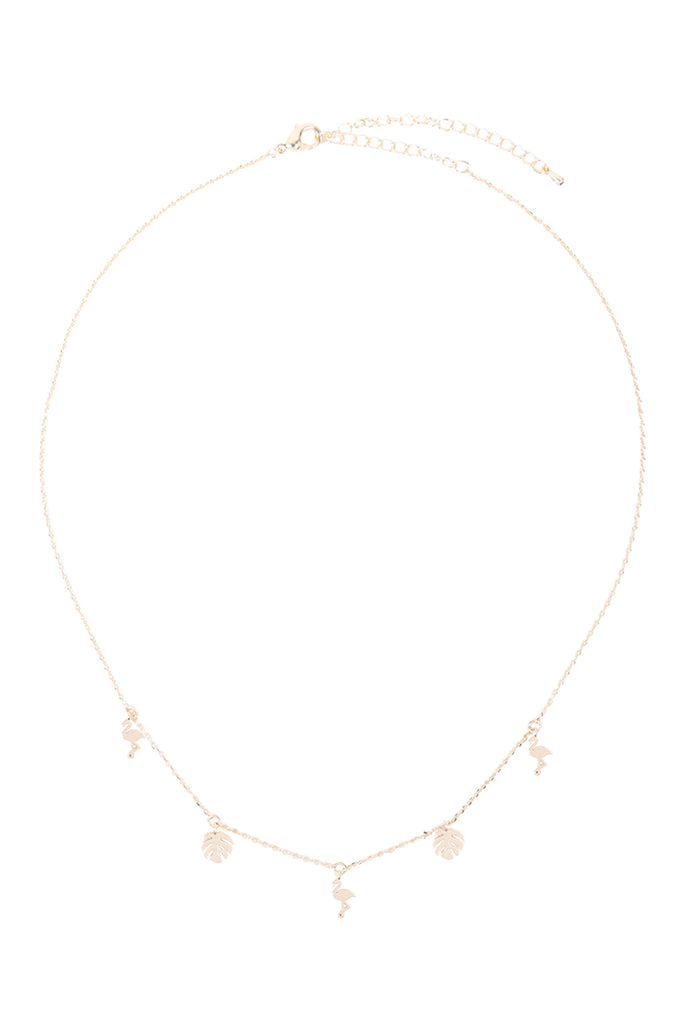 INB320 - FLAMINGO PALM LEAF STATION CHARM NECKLACE