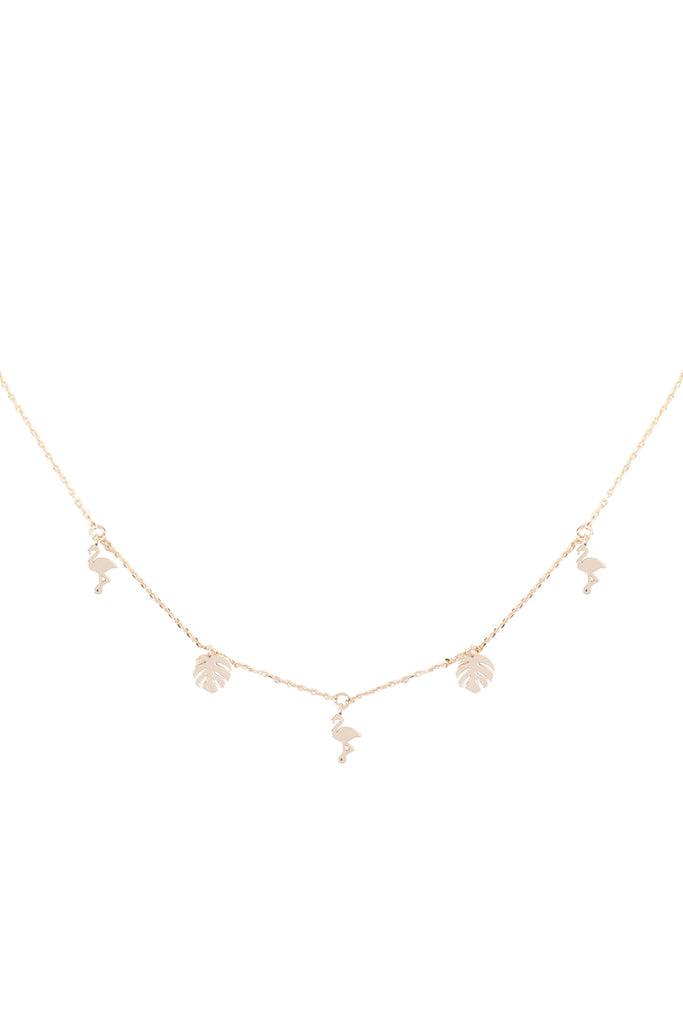 INB320 - FLAMINGO PALM LEAF STATION CHARM NECKLACE
