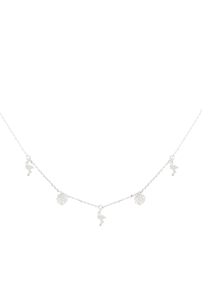 INB320 - FLAMINGO PALM LEAF STATION CHARM NECKLACE