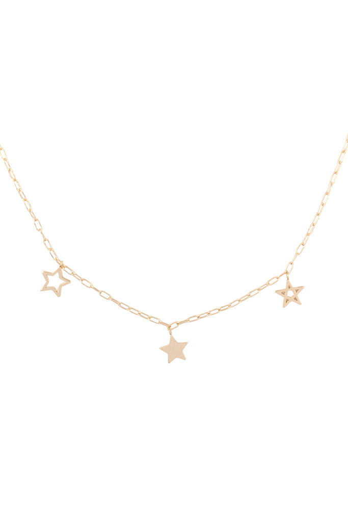 INB573 - THREE STAR CHARM CLIP CHAIN NECKLACE