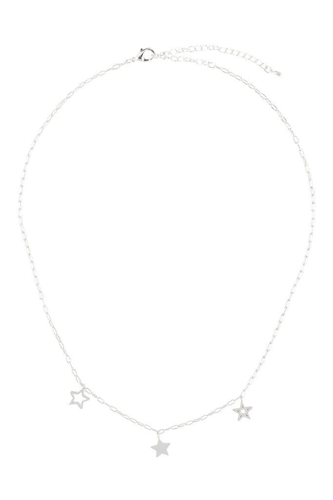 INB573 - THREE STAR CHARM CLIP CHAIN NECKLACE