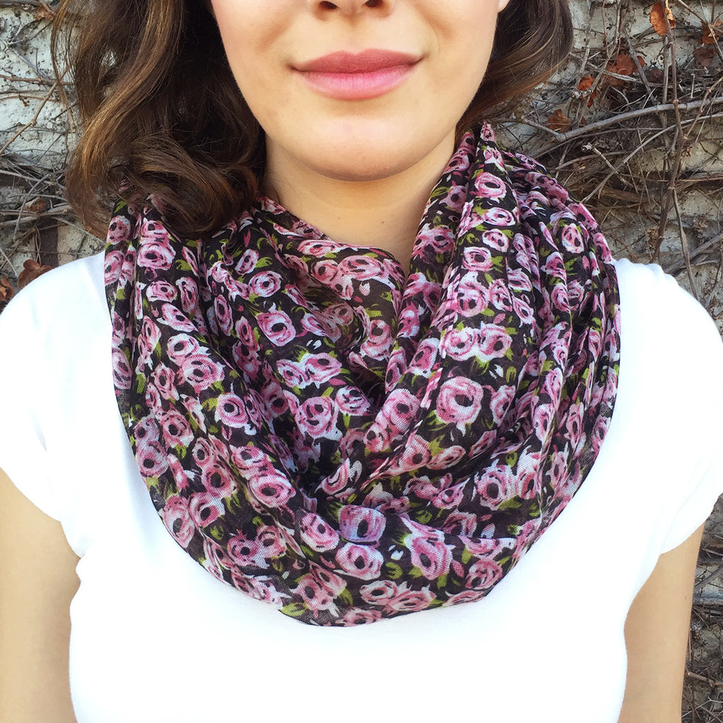 Rose Print Infinity Scarf