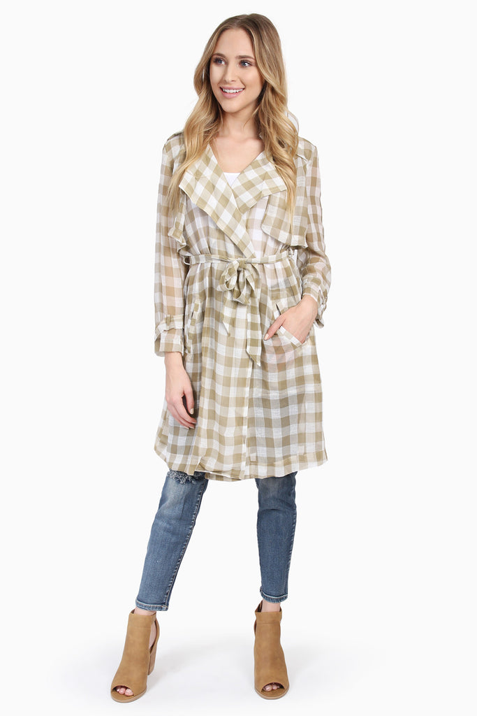 Lightweight Plaid Tie-up Jacket