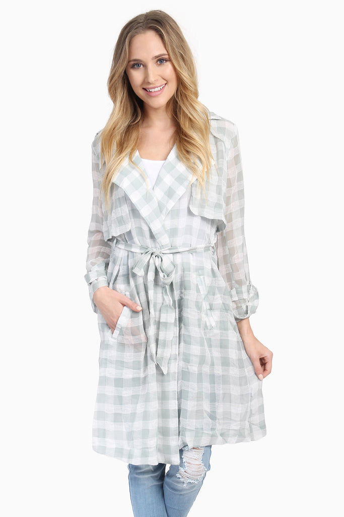 Lightweight Plaid Tie-up Jacket