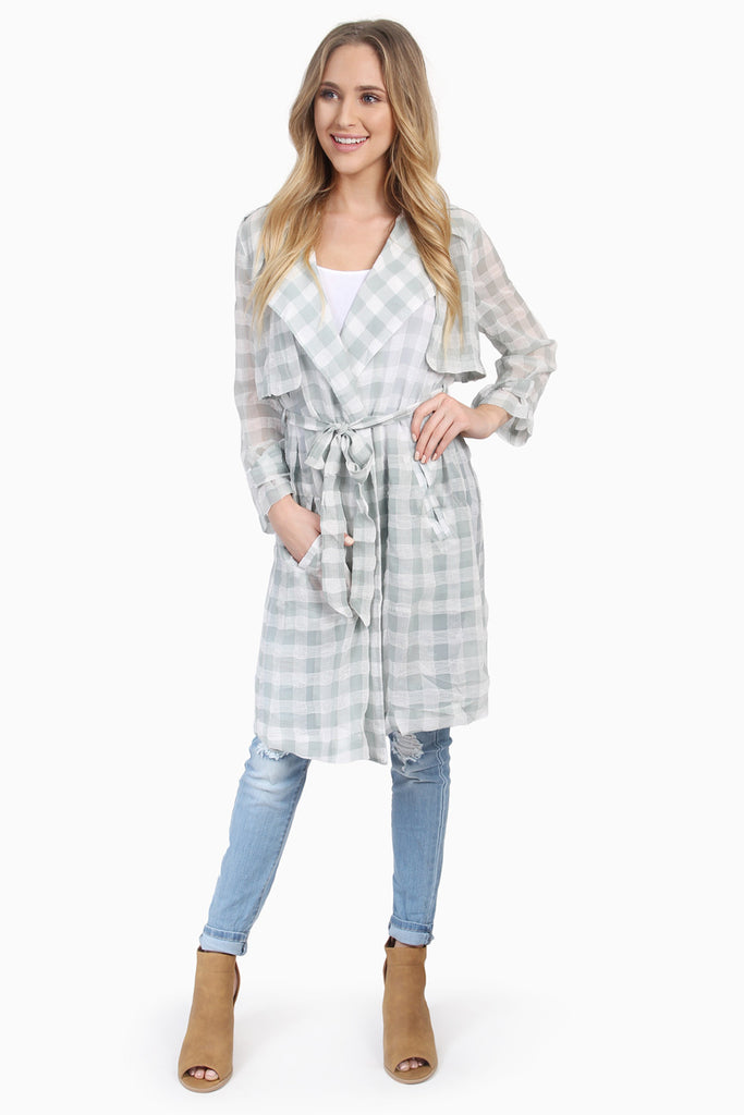 Lightweight Plaid Tie-up Jacket