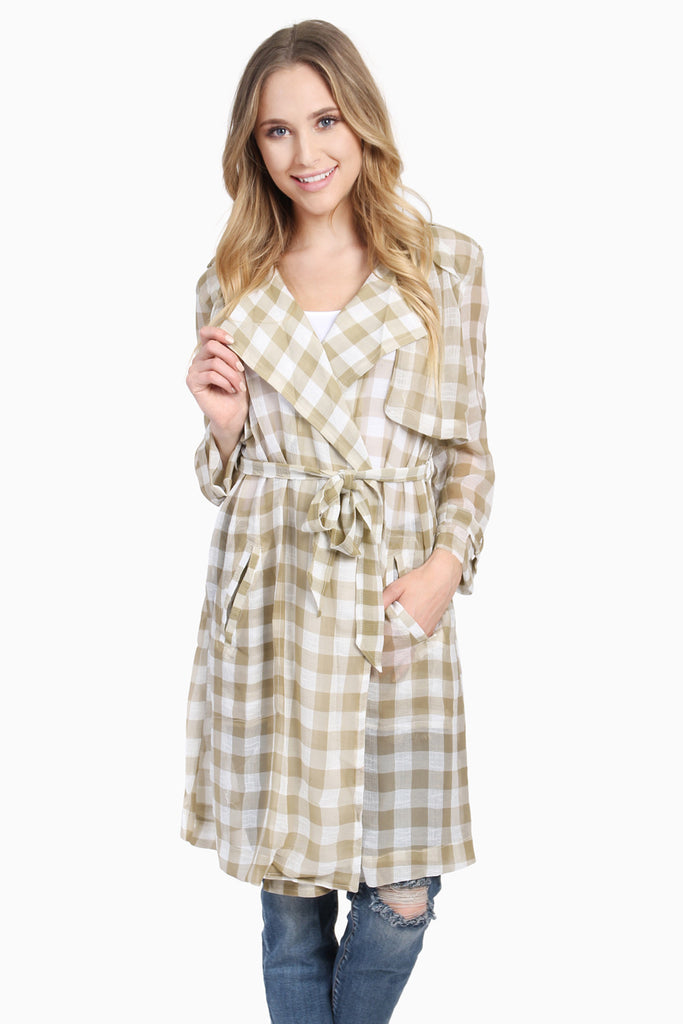 Lightweight Plaid Tie-up Jacket