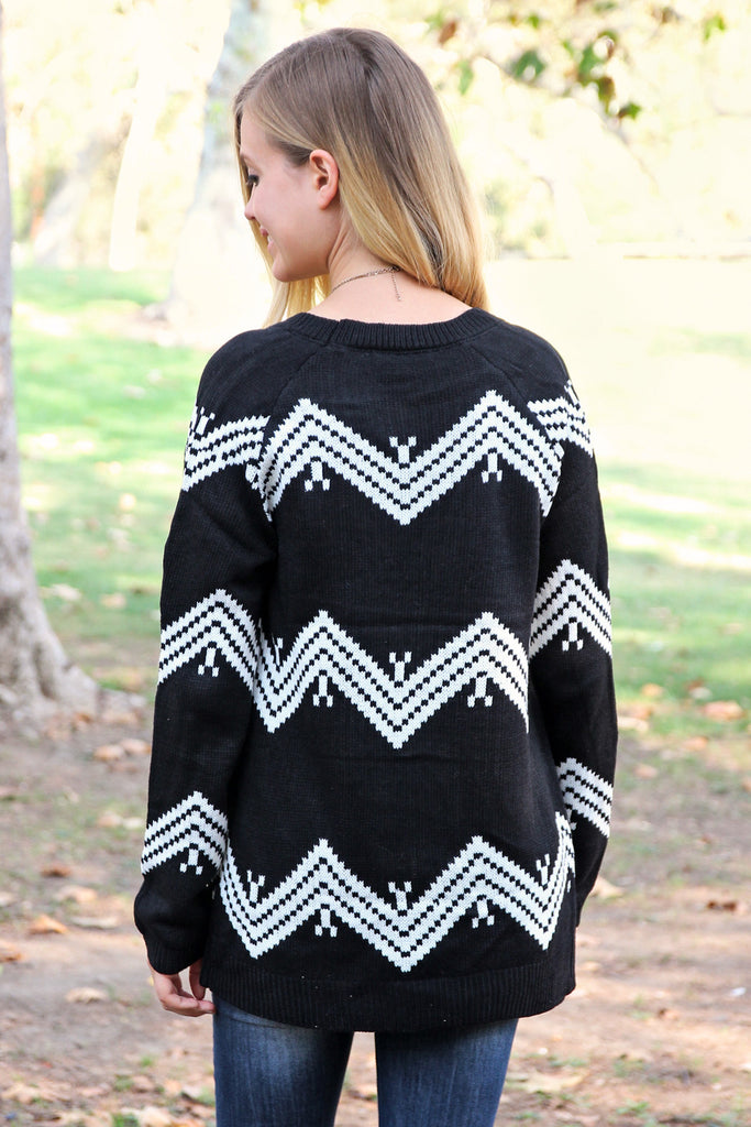 Zig Zag Print Knit Sweater Cardigan