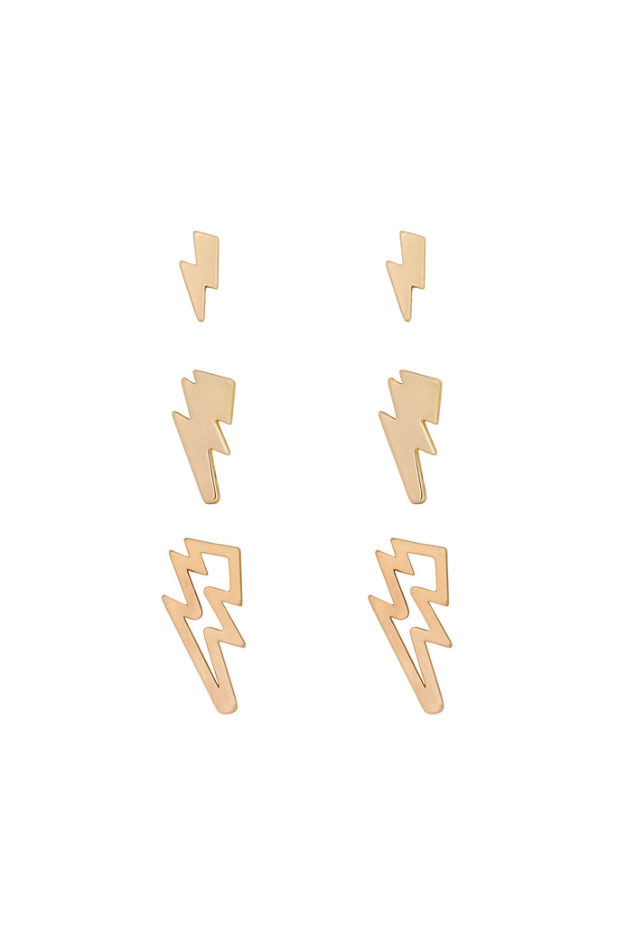 THREE SET LIGHTNING POST STUD EARRINGS