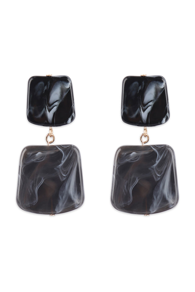 TWO TONE MARBLE STONE POST DROP EARRINGS
