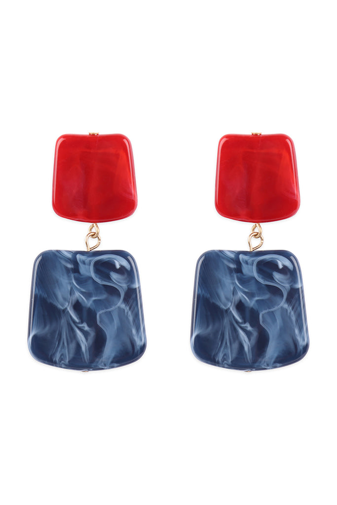 TWO TONE MARBLE STONE POST DROP EARRINGS