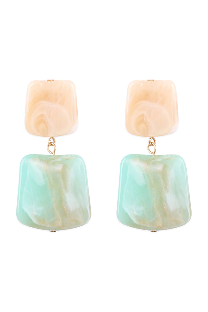 TWO TONE MARBLE STONE POST DROP EARRINGS