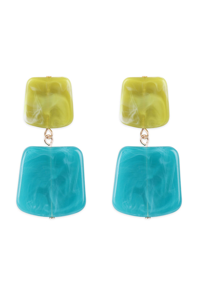 TWO TONE MARBLE STONE POST DROP EARRINGS