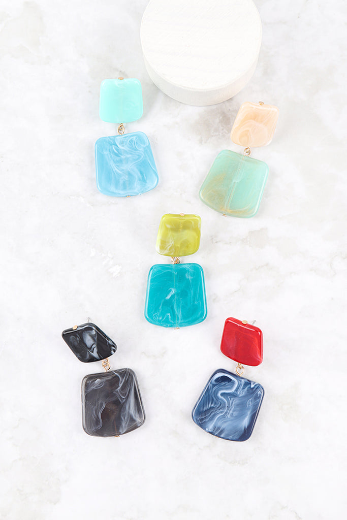 TWO TONE MARBLE STONE POST DROP EARRINGS