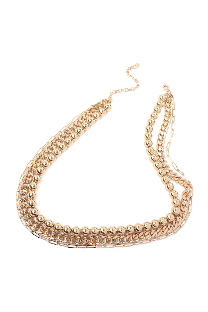 THREE-LAYERED BALL AND CHAIN NECKLACE