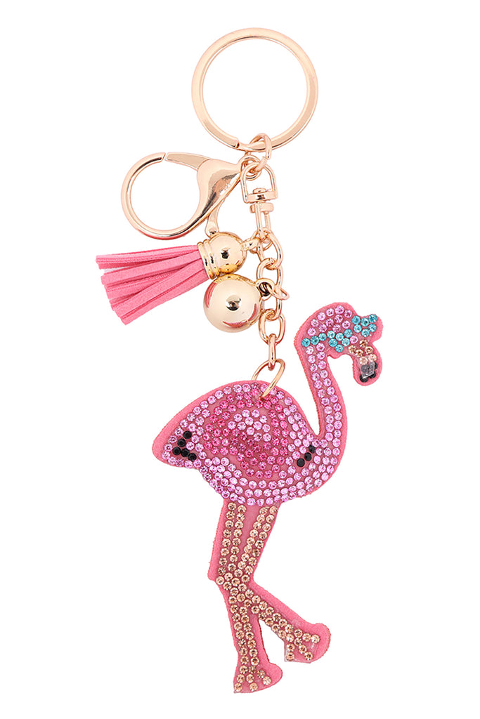 FLAMINGO RHINESTONE TASSEL KEYCHAIN