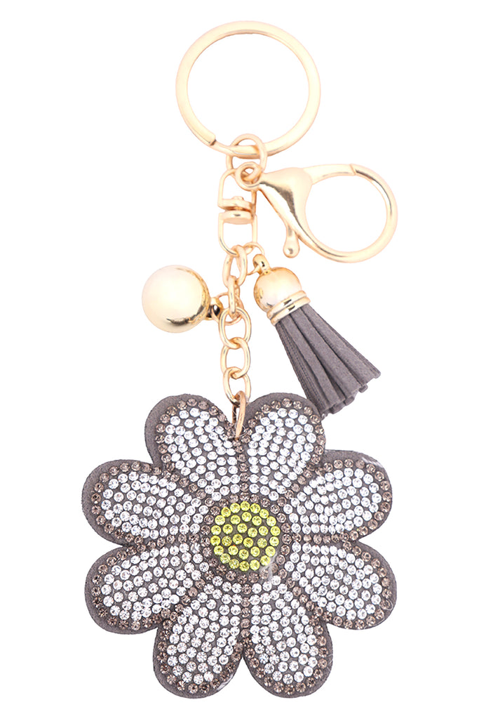 FLOWER RHINESTONE TASSEL KEYCHAIN