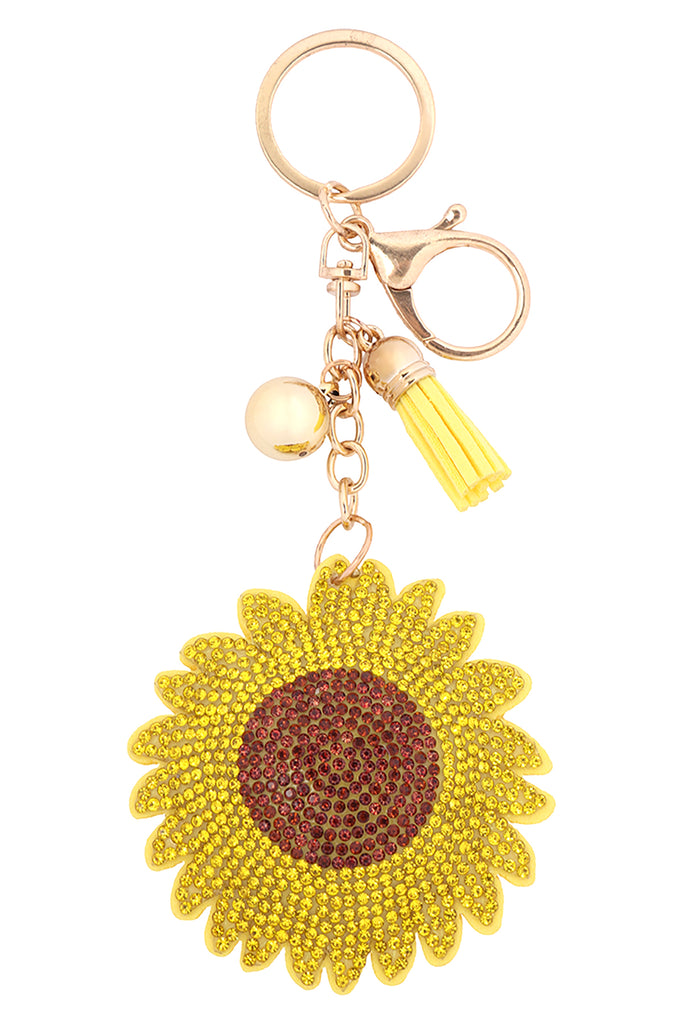 SUNFLOWER RHINESTONE TASSEL KEYCHAIN
